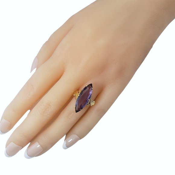 Vintage 14 Karat Yellow Gold Simulated Amethyst Ring Size 7 #12086 - Picture 7 of 8